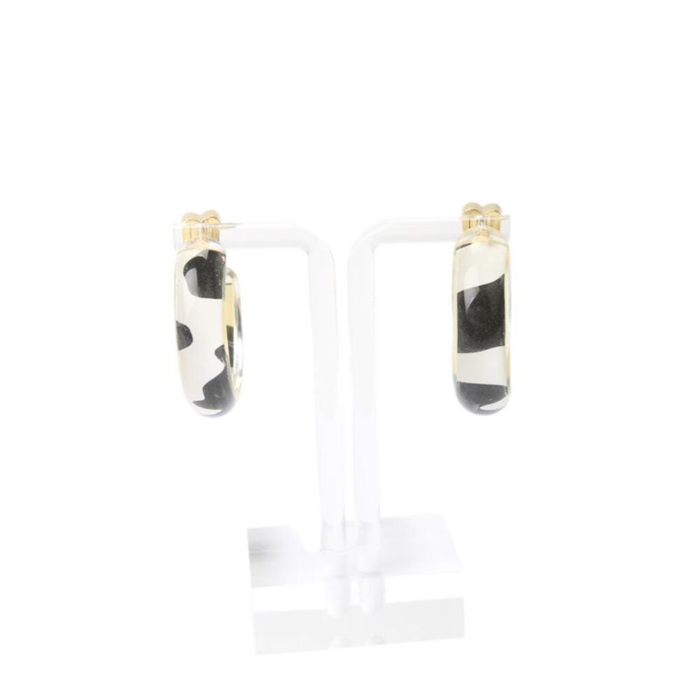 Alison Lou Womens Gold Plated Black/White Lucite Cow Print Jelly Hoops